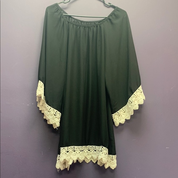 Tops - Sheer Black Tunic with Cream Lace Trim